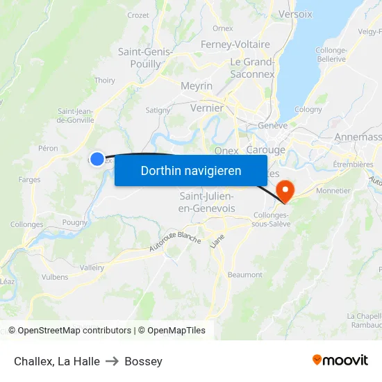 Challex, La Halle to Bossey map