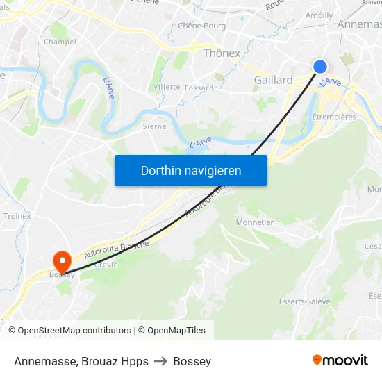Annemasse, Brouaz Hpps to Bossey map