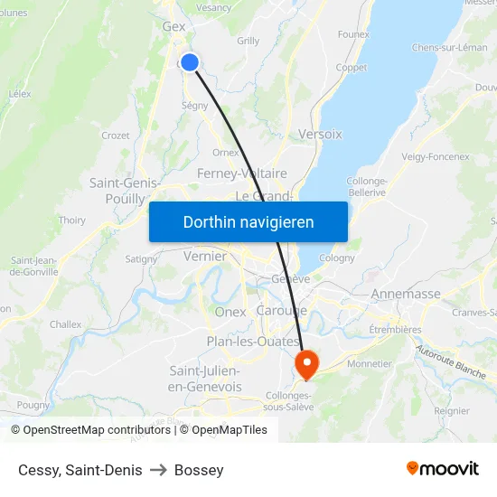 Cessy, Saint-Denis to Bossey map