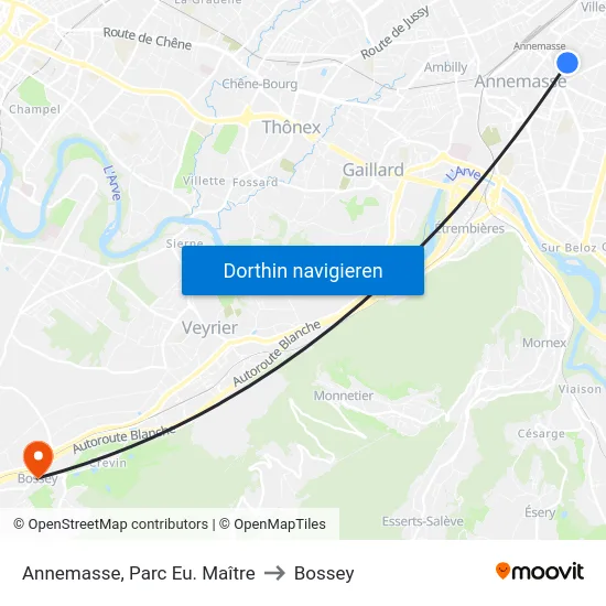 Annemasse, Parc Eu. Maître to Bossey map
