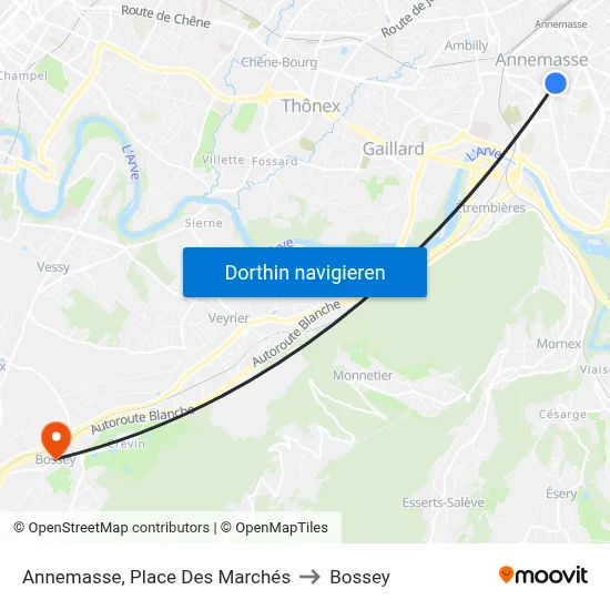 Annemasse, Place Des Marchés to Bossey map