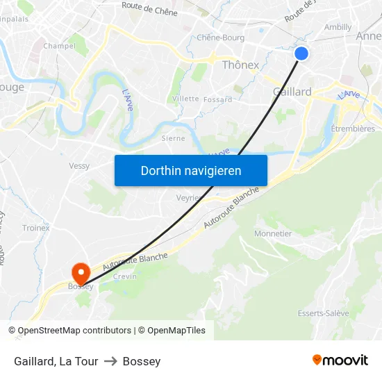 Gaillard, La Tour to Bossey map