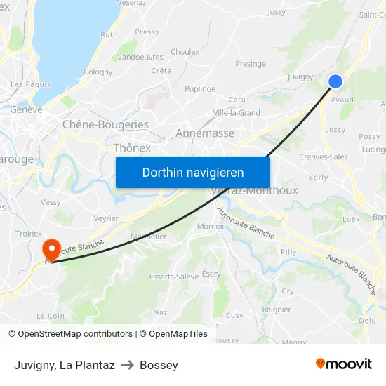 Juvigny, La Plantaz to Bossey map