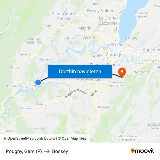 Pougny, Gare (F) to Bossey map