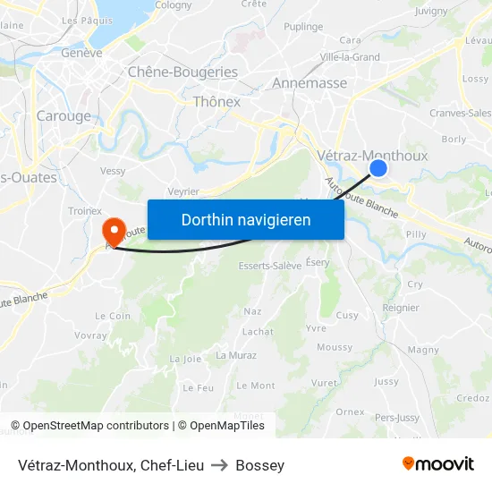 Vétraz-Monthoux, Chef-Lieu to Bossey map