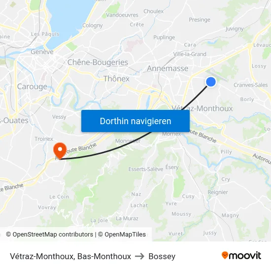 Vétraz-Monthoux, Bas-Monthoux to Bossey map