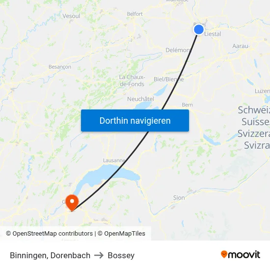 Binningen, Dorenbach to Bossey map