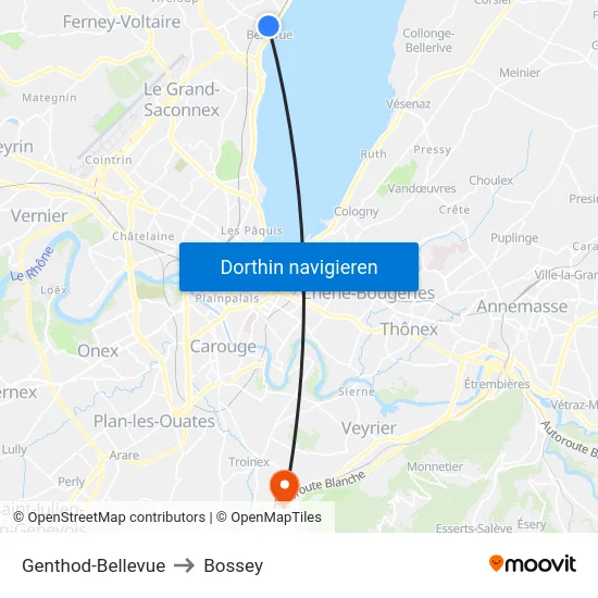 Genthod-Bellevue to Bossey map
