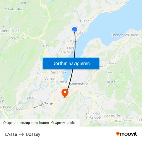 L'Asse to Bossey map