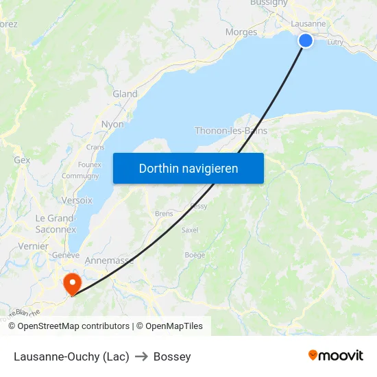 Lausanne-Ouchy (Lac) to Bossey map
