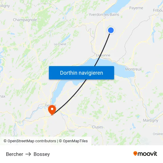 Bercher to Bossey map