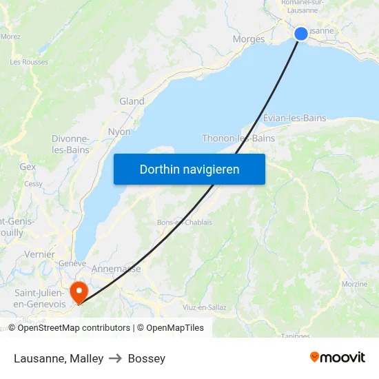 Lausanne, Malley to Bossey map