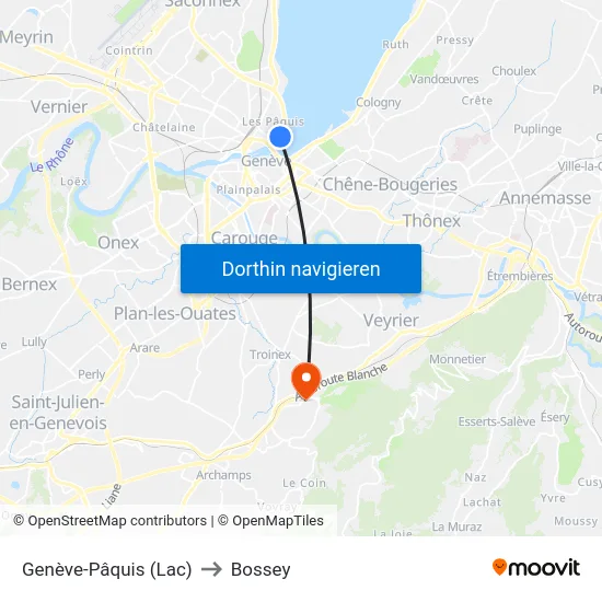 Genève-Pâquis (Lac) to Bossey map