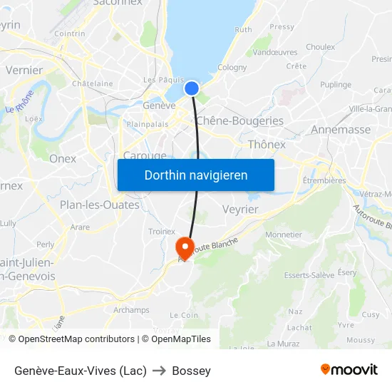Genève-Eaux-Vives (Lac) to Bossey map