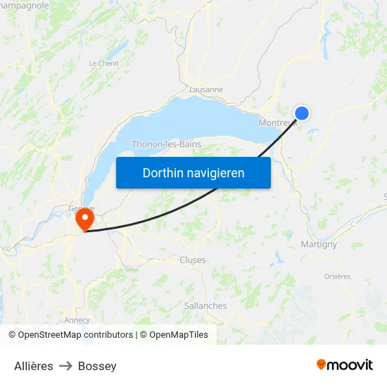 Allières to Bossey map