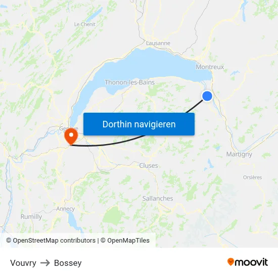 Vouvry to Bossey map
