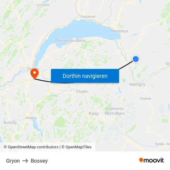 Gryon to Bossey map
