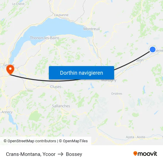 Crans-Montana, Ycoor to Bossey map