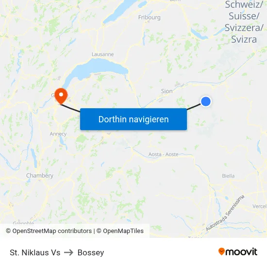 St. Niklaus Vs to Bossey map