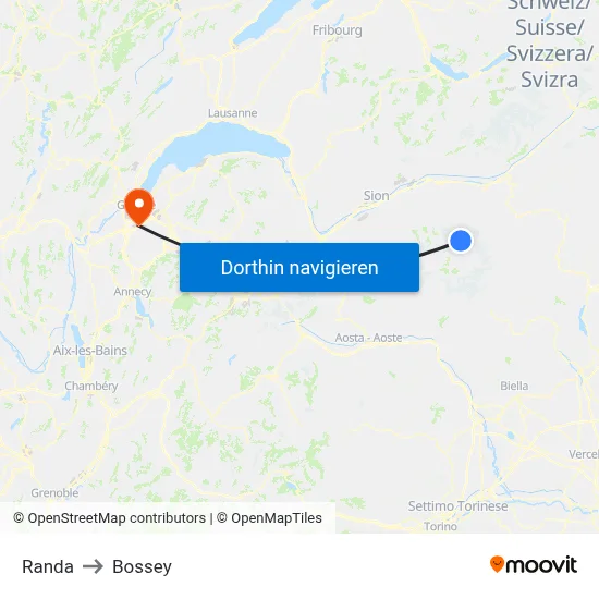 Randa to Bossey map