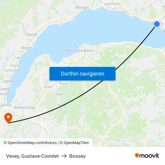 Vevey, Gustave-Coindet to Bossey map