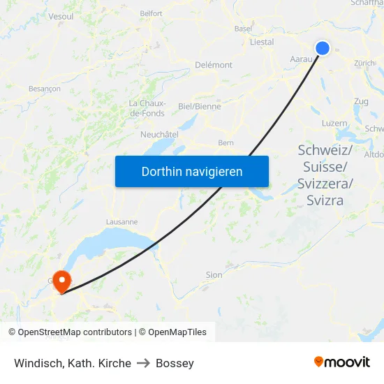 Windisch, Kath. Kirche to Bossey map