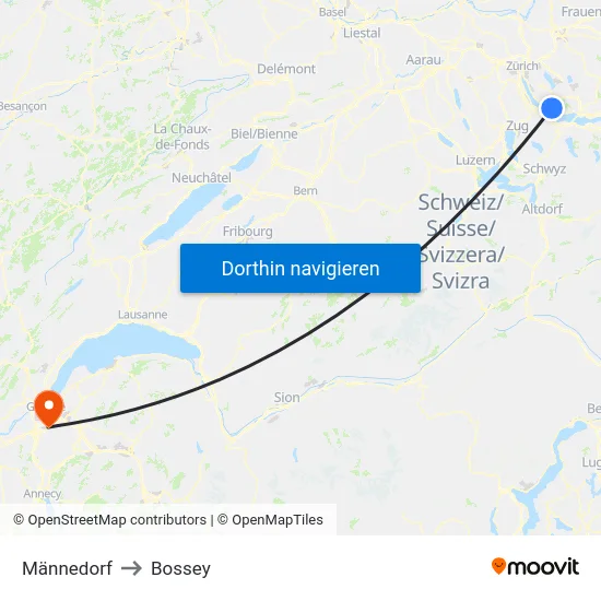 Männedorf to Bossey map