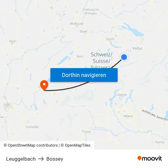 Leuggelbach to Bossey map