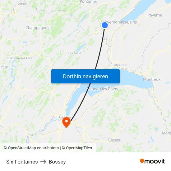 Six-Fontaines to Bossey map