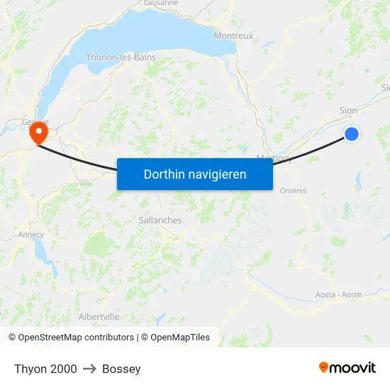Thyon 2000 to Bossey map