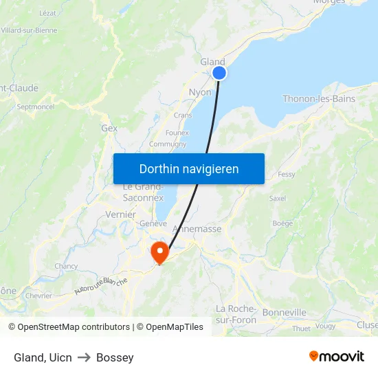 Gland, Uicn to Bossey map