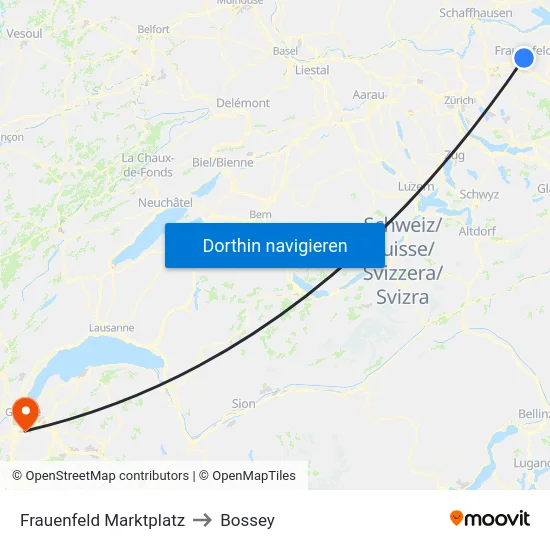 Frauenfeld Marktplatz to Bossey map