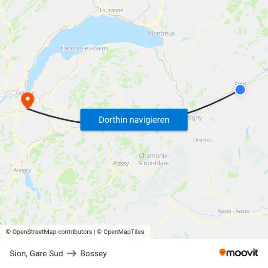 Sion, Gare Sud to Bossey map