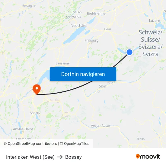 Interlaken West (See) to Bossey map