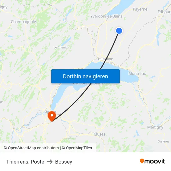 Thierrens, Poste to Bossey map