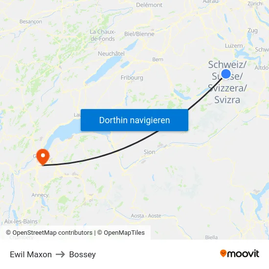 Ewil Maxon to Bossey map