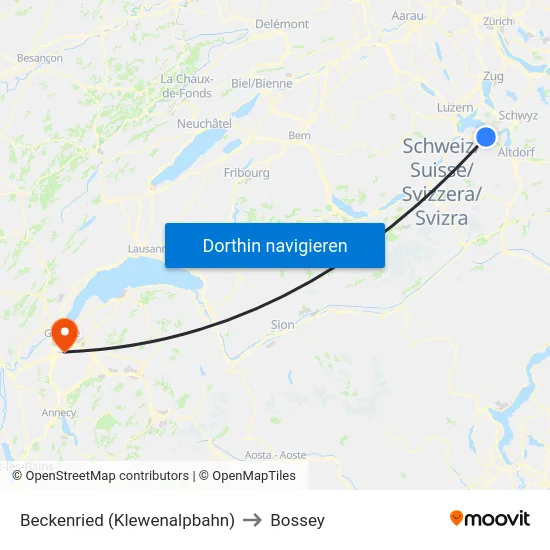 Beckenried (Klewenalpbahn) to Bossey map