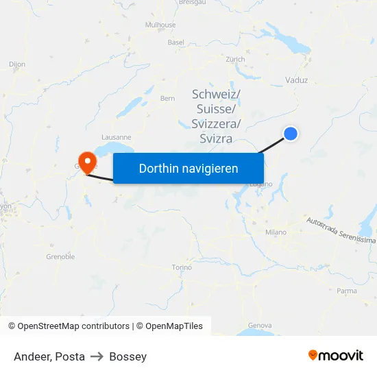 Andeer, Posta to Bossey map