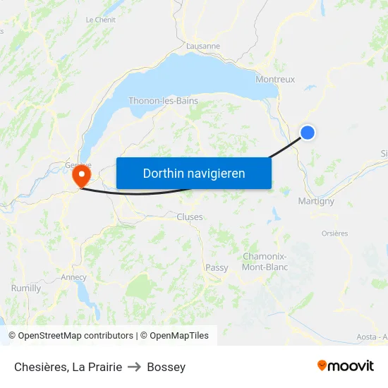 Chesières, La Prairie to Bossey map