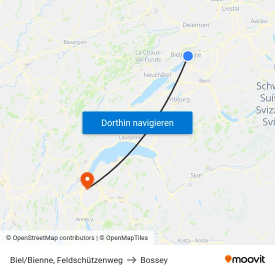 Biel/Bienne, Feldschützenweg to Bossey map