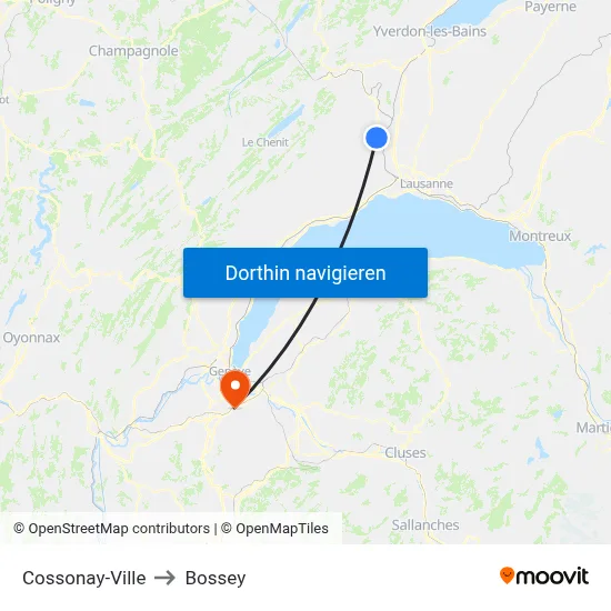 Cossonay-Ville to Bossey map