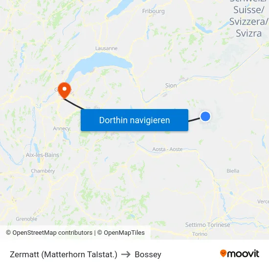 Zermatt (Matterhorn Talstat.) to Bossey map