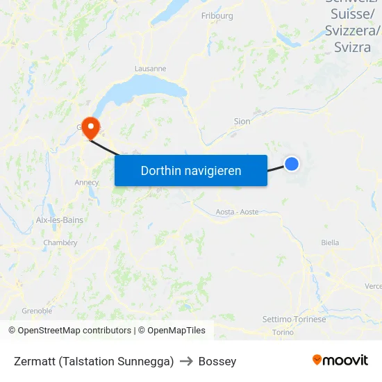 Zermatt (Talstation Sunnegga) to Bossey map