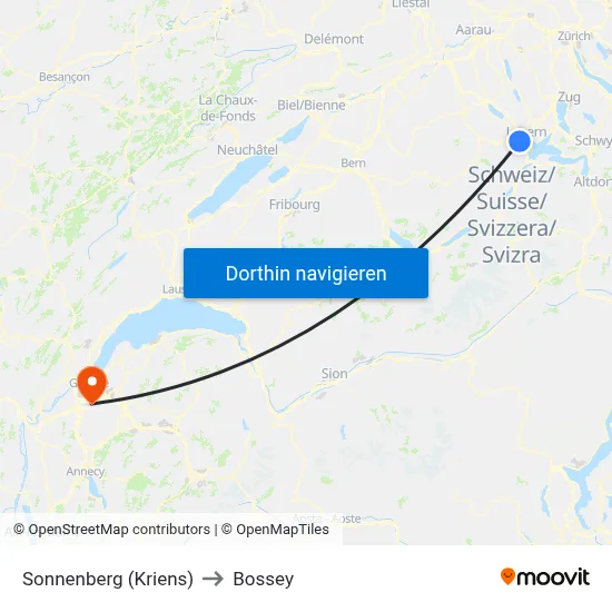 Sonnenberg (Kriens) to Bossey map