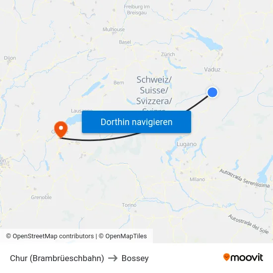 Chur (Brambrüeschbahn) to Bossey map