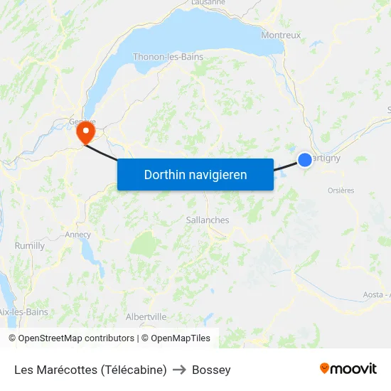Les Marécottes (Télécabine) to Bossey map