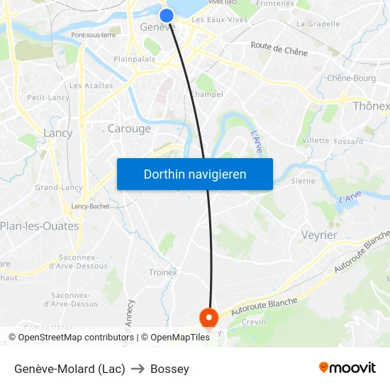 Genève-Molard (Lac) to Bossey map