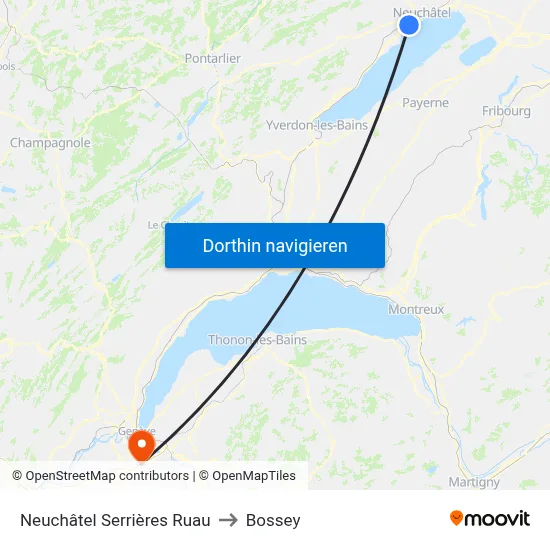 Neuchâtel Serrières Ruau to Bossey map