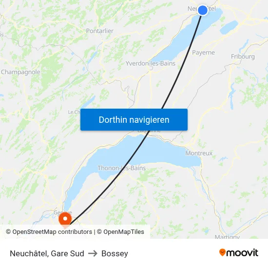 Neuchâtel, Gare Sud to Bossey map