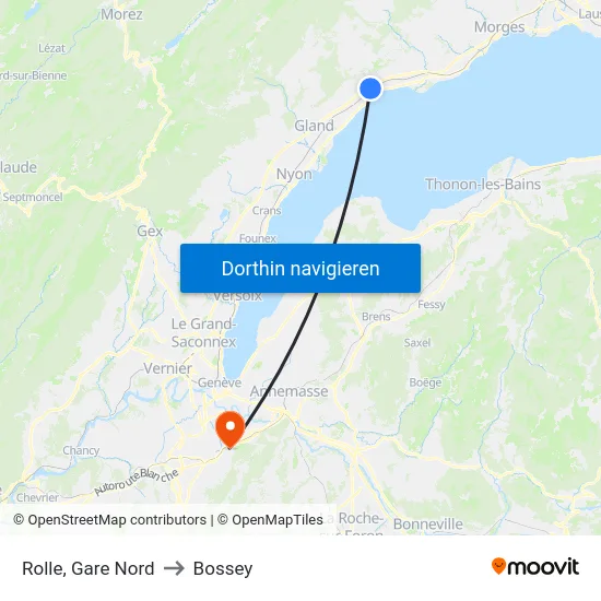 Rolle, Gare Nord to Bossey map